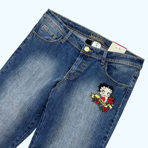 Vintage Southpole Betty Boop Capris Jeans Embroidered Blue Denim Size 11 - 32x20